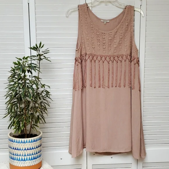 JODIFL Tan Pullover Tassel Sundress Size S - Picture 5 of 6